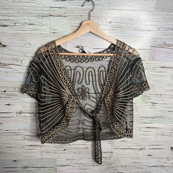 Joseph Ribkoff Black and Gold Sheer Cardigan - Picture 1 of 7